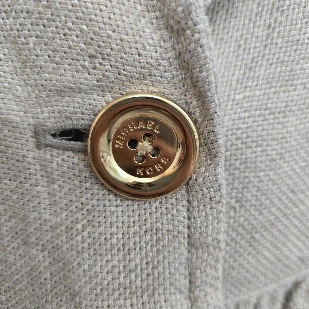 Michael Kors Tan Gold Button Blazer Cropped Length Jacket 100% Linen Sz S Office